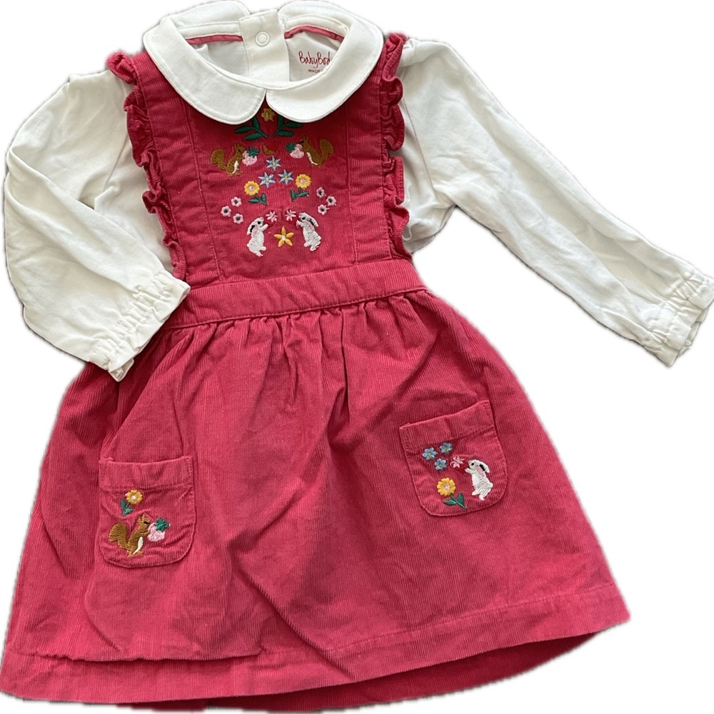 BABY BODEN 3/6 Pink corduroy pinafore and top